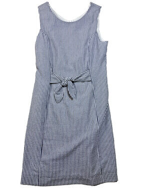 Duffield Lane Seersucker Stripe Tie Waist Sheath Dress S 100% Cotton Preppy